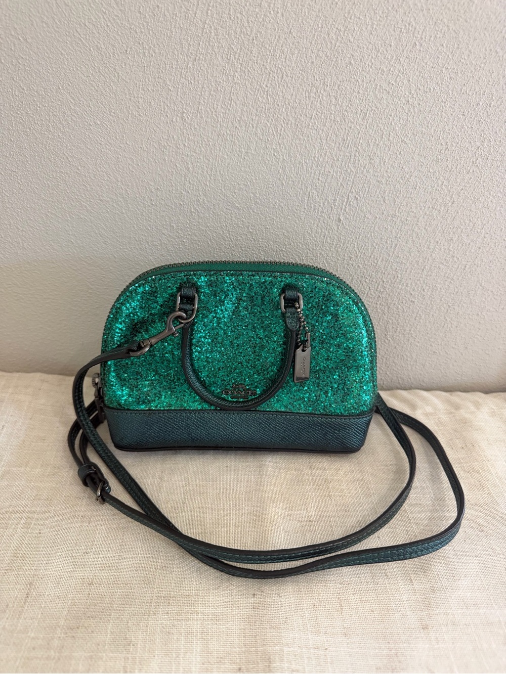 Coach Green Glitter Micro Mini Sierra Satchel Crossbody Bag